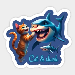 Cute  Cat play with a funny shark Sticker